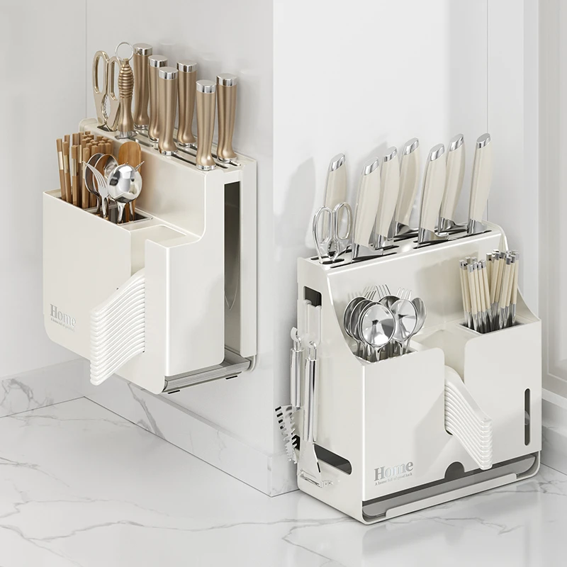 奶油风刀架置物架2025新款刀座不锈钢台面一体刀架筷筒筷笼收纳架