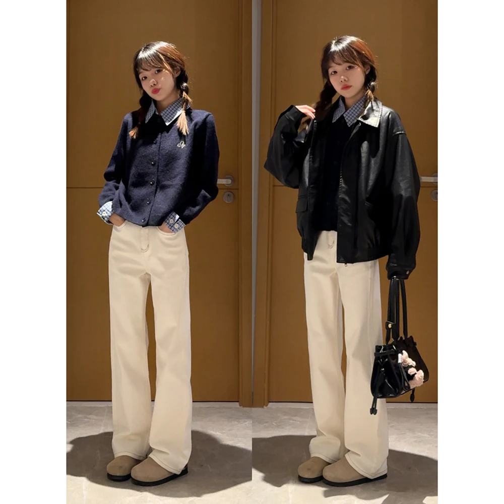 王家有鱼宽松设计感ins风牛仔裤女25年新款高腰阔腿时尚百搭89190