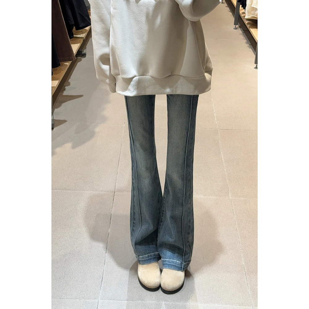 王家有鱼TZ显瘦百搭设计复古高腰微喇叭爆款牛仔裤女长裤65525