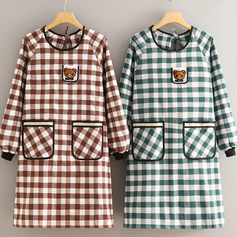 围裙厨房家用2023防污透气棉布长袖围裙上班耐磨工作服成人做饭女