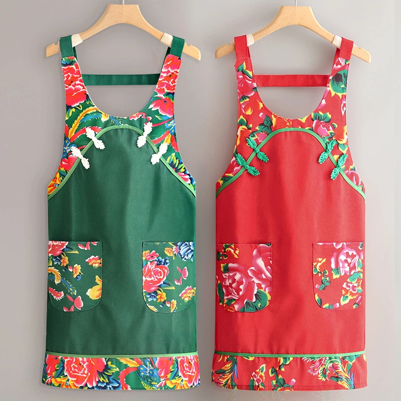 民族风帆布围裙女新款透气防污围腰家用厨房耐脏服务员工作服大人