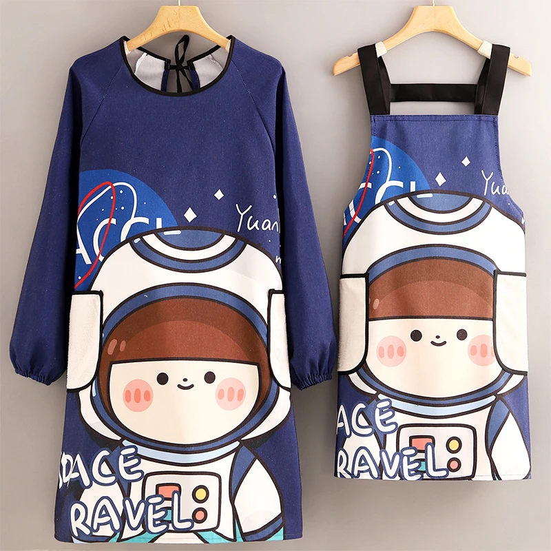 帆布家用厨房围裙长袖罩衣大人2022新款女洋气时尚防污耐磨工作服