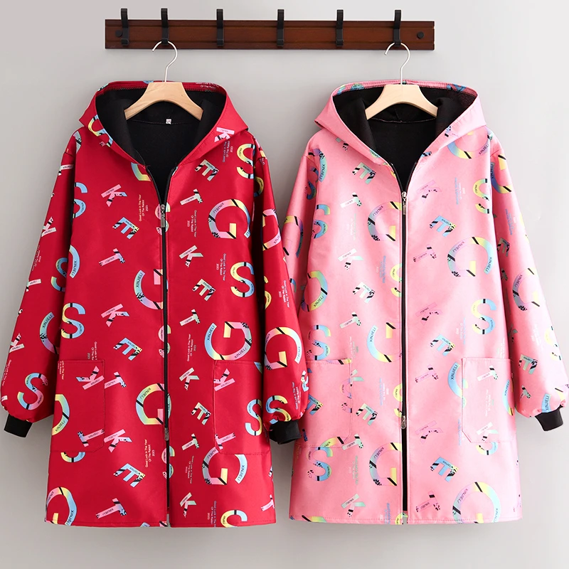 加绒加厚长袖罩衣女外穿保暖围裙家用厨房防污耐磨工作服成人外套