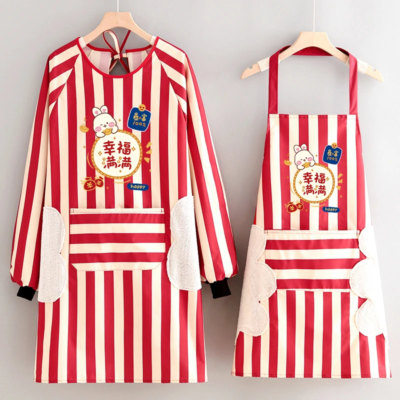 时尚防水罩衣防油围裙厨房家用做饭围腰长袖女餐饮专用工作服成人