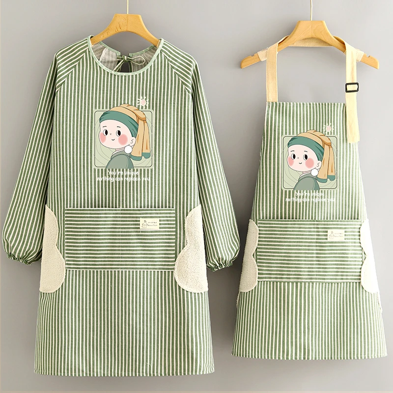 棉麻罩衣新款家用厨房透气防污做饭长袖围裙女时尚工作服定制印字