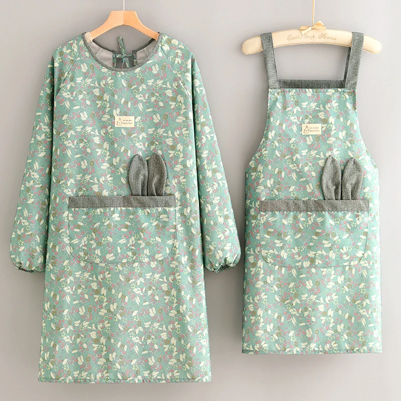 洋气帆布长袖围裙厨房家用防污围腰做饭餐饮工作服成人透气罩衣女