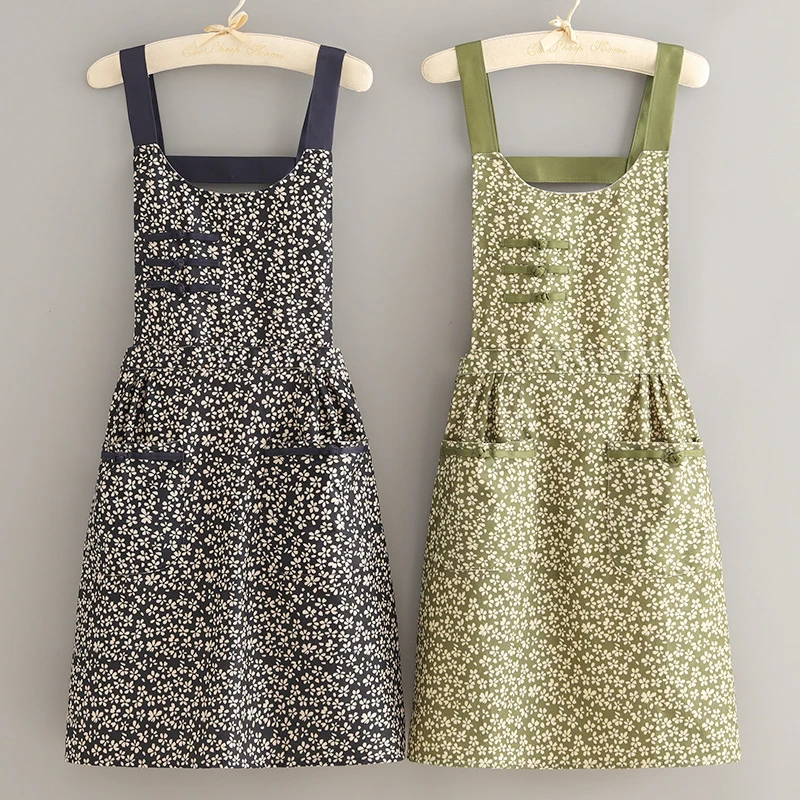 复古灯芯绒围裙厨房家用透气防污做饭围腰大人新款上班耐磨工作服