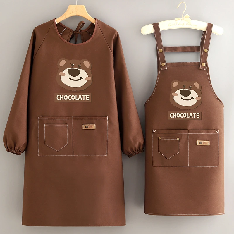 帆布罩衣透气长袖围裙防污耐磨做饭家用厨房卡通女工作服定制印字