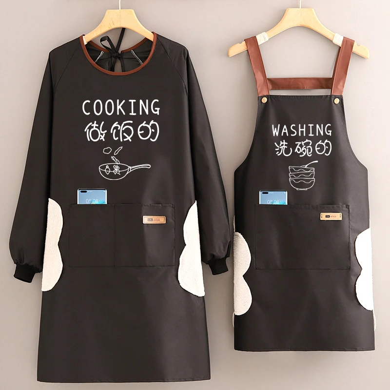 家用厨房围裙长袖罩衣大人女防水防油2022新款做饭工作服围腰定制