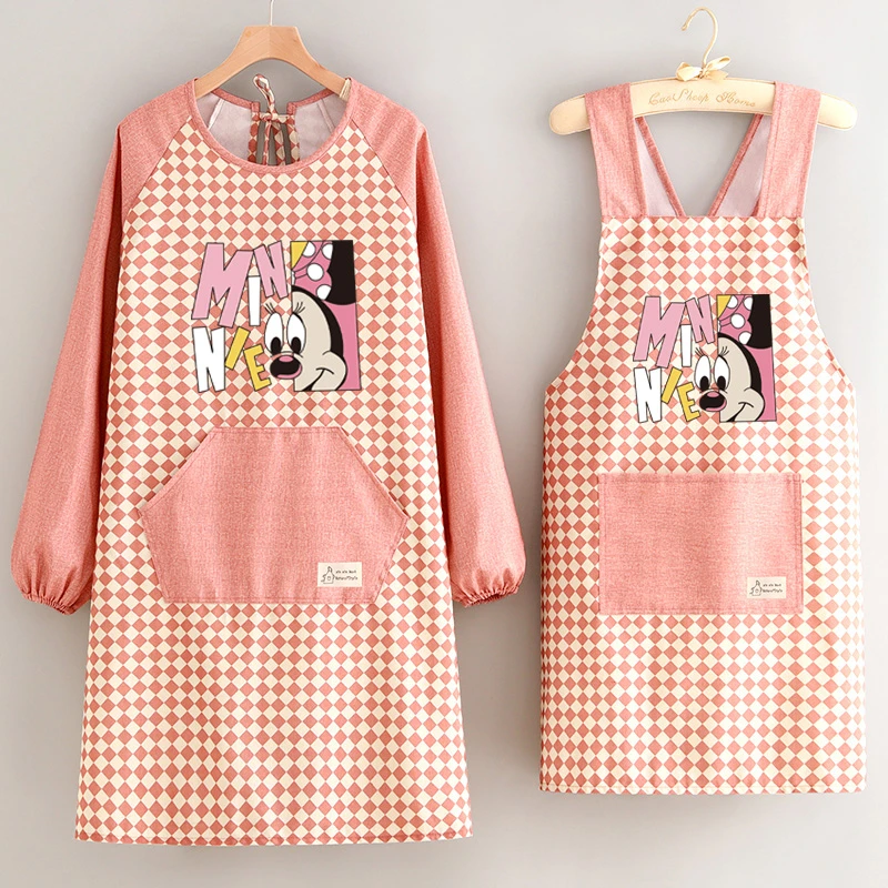 新款卡通帆布罩衣耐磨围裙厨房家用做饭围腰女防污透气餐饮工作服