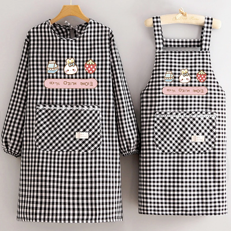 卡通棉布罩衣女2024新款做饭长袖围裙厨房家用防污围腰男餐饮专用