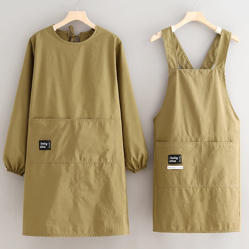 简约透气罩衣防泼水长袖定制围裙厨房家用做饭围腰成人餐饮工作服