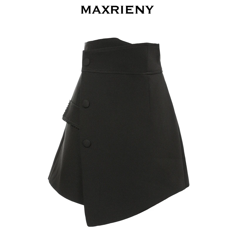 MAXRIENY女装年抗皱搭片裙裤女冬季高腰美腿短裤不规则短裙A字