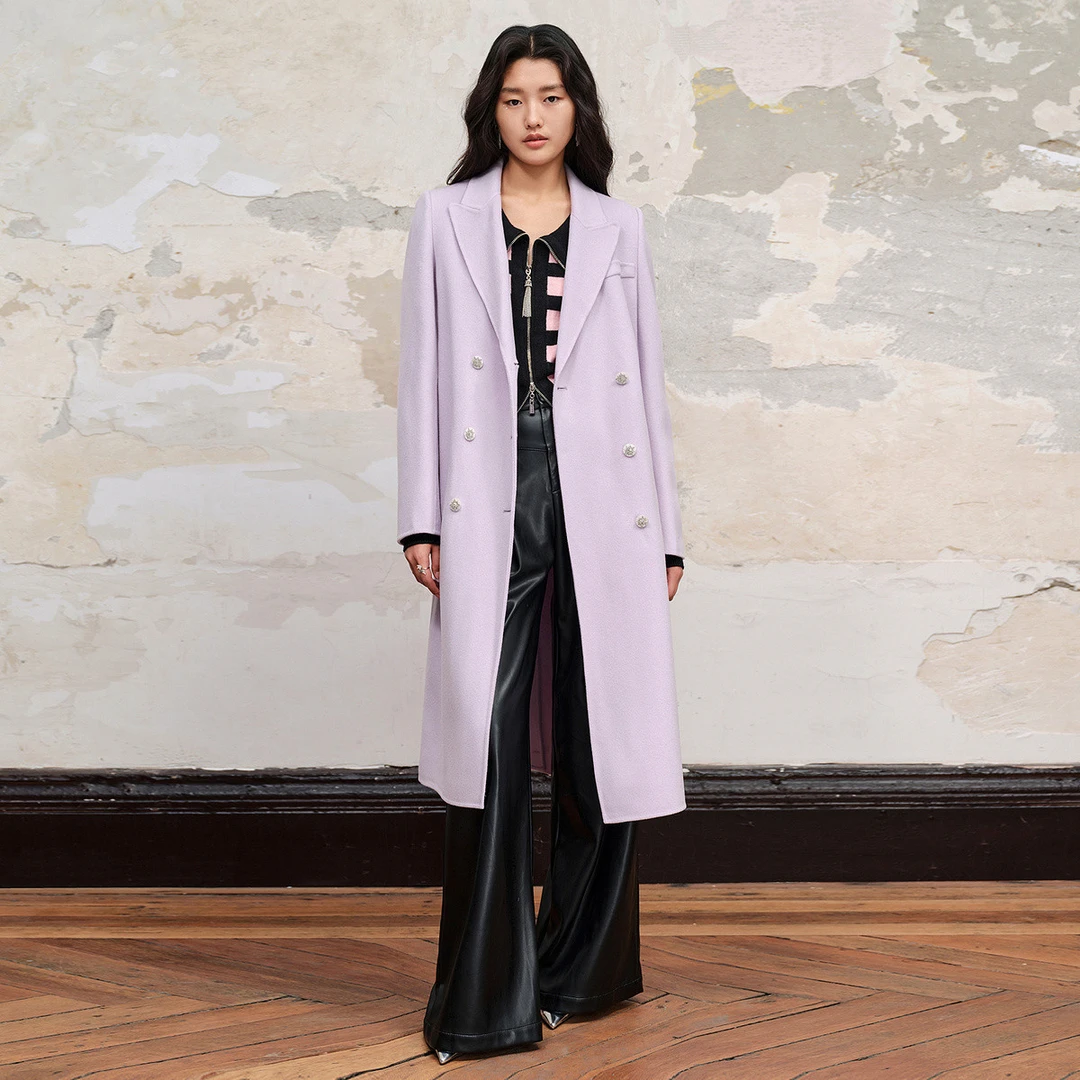 MAXRIENY玛克西妮冬季极简垂坠感直身大衣长款过膝毛呢外套