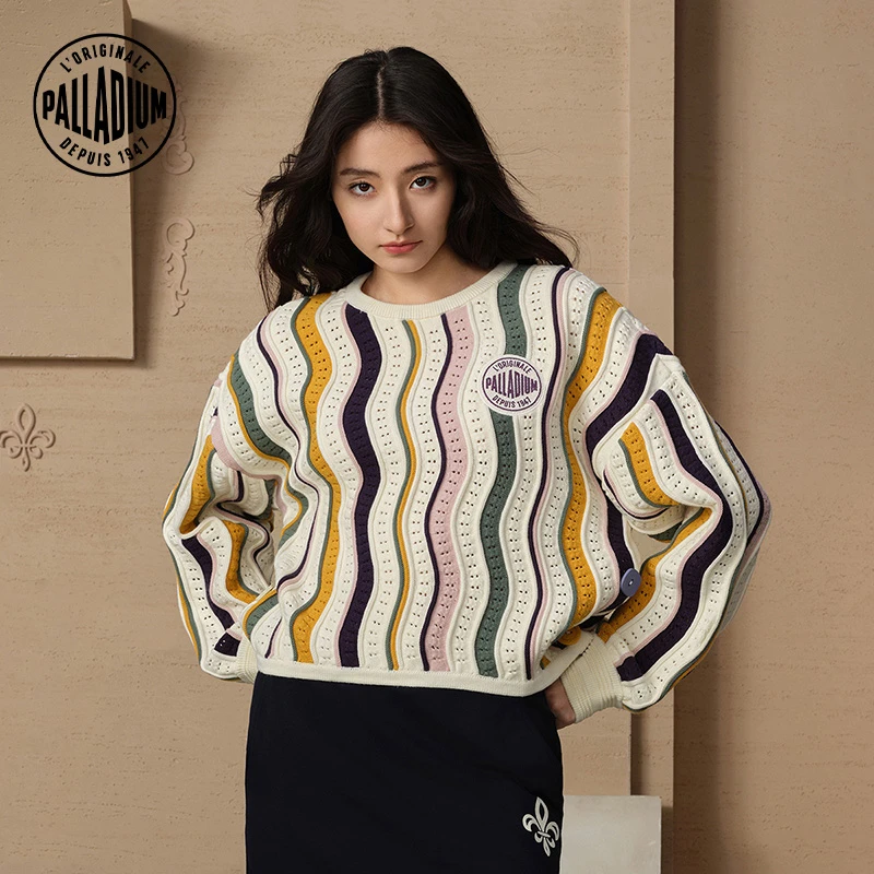 帕拉丁春季女款毛衫圆领宽松时尚长袖条纹毛衣1910330