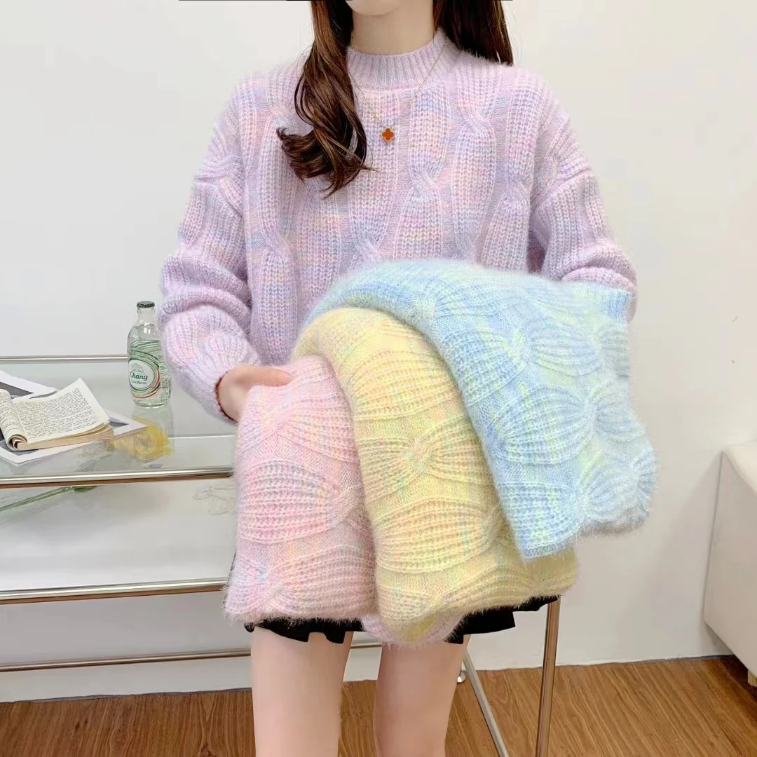 苏醒的乐园幻彩套头针织毛衣SXMY22191秋冬百搭加厚慵懒风上衣