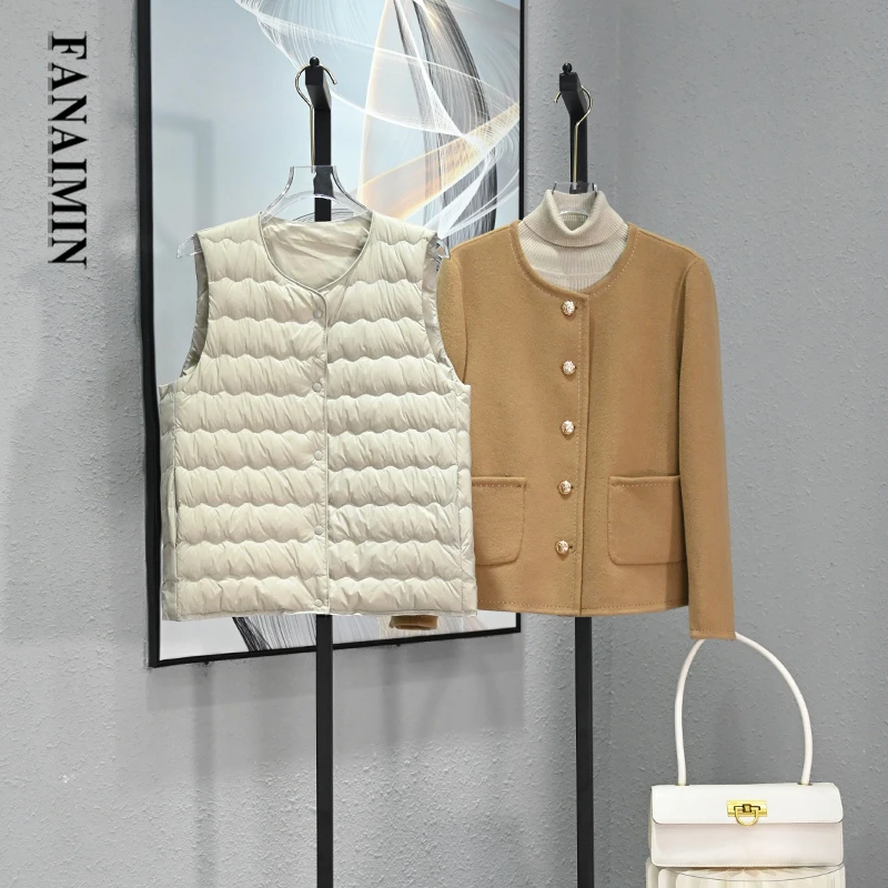 轻薄款羽绒内胆女2025秋冬新款保暖内穿圆领羽绒服配大衣V领内搭