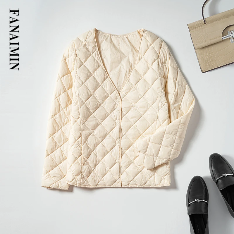 羽绒服外套女短V领长袖90白鸭绒轻薄配大衣叠穿羽绒内胆保暖背心