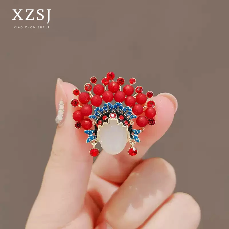 铜合成锆石胸针 国风京剧花旦胸针女高档女西服胸花大衣别针配饰