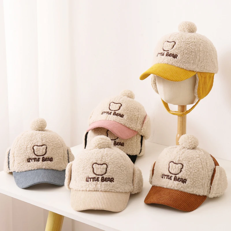 儿童帽子秋冬季加厚保暖鸭舌帽男女童护耳雷锋帽可爱毛呢棒球帽