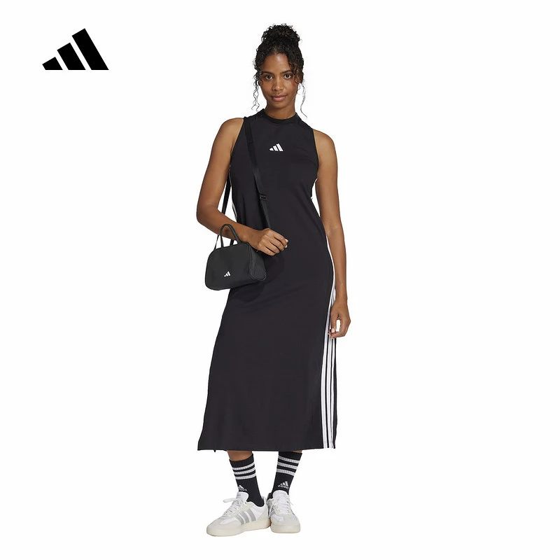 阿迪达斯连衣裙女Adidas2025春季新款无袖休闲裙子经典长裙JE1208