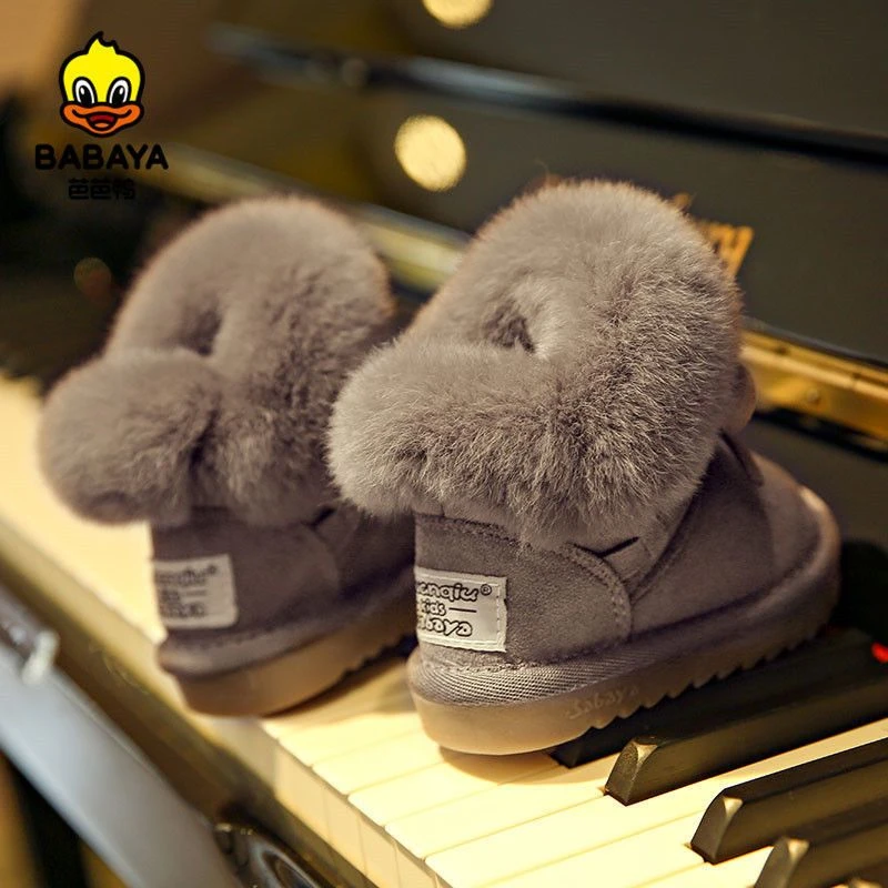 芭芭鸭儿童雪地靴女童雪地棉靴2024冬季新款保暖靴子宝宝短靴加厚