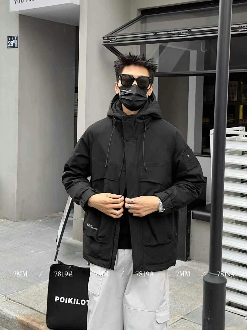 秋冬加厚保暖冲锋衣男士夹克宽松显瘦防风羽棉外套7819