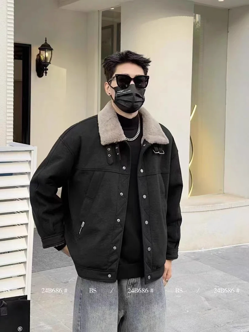 冬季新款韩版痞帅时尚一体绒翻领夹克外套8912抗寒加绒加厚男外套