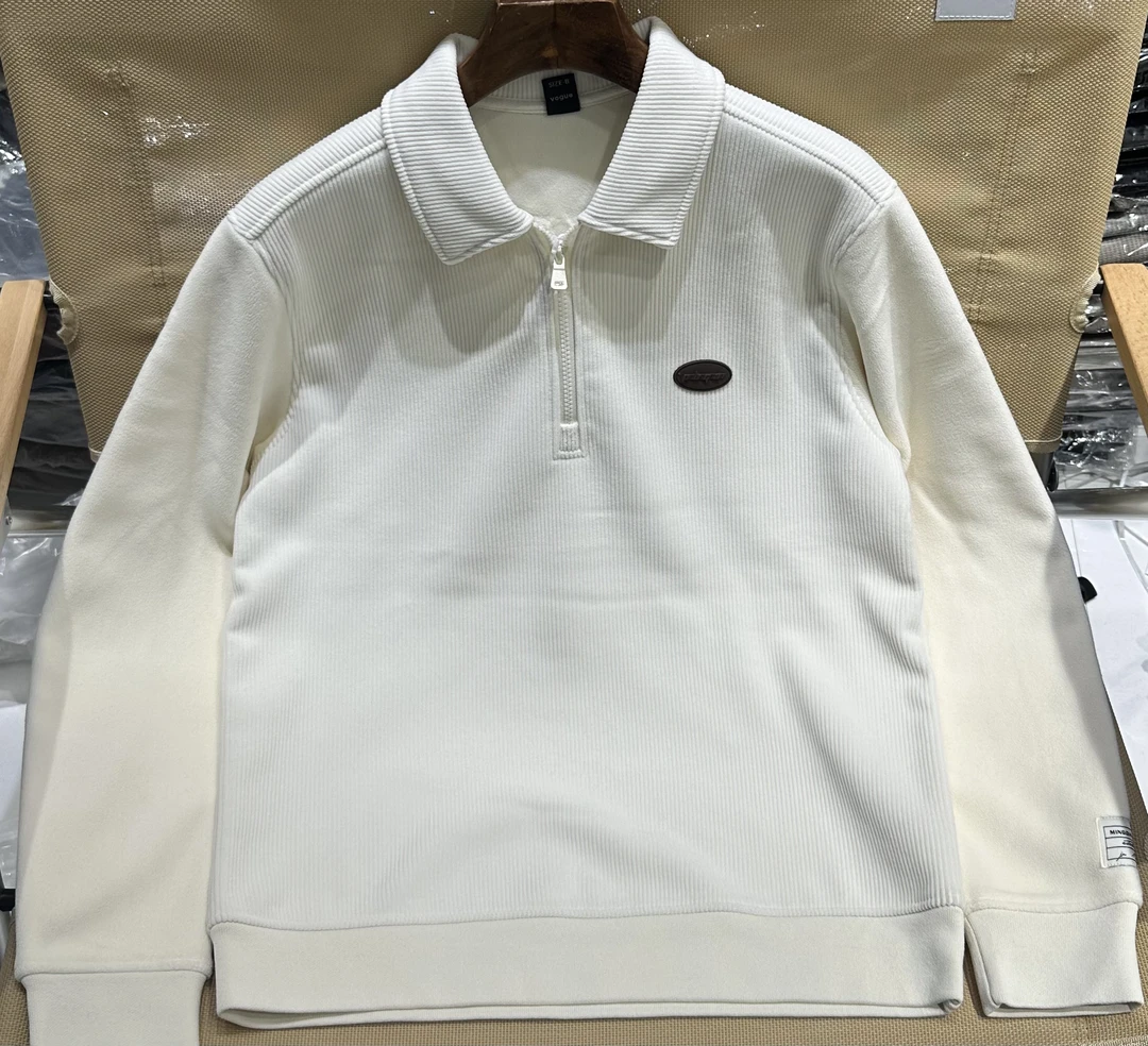 莫兰绒卫衣男美式休闲秋冬季加绒加厚翻领POLO男士加厚长袖打底衫