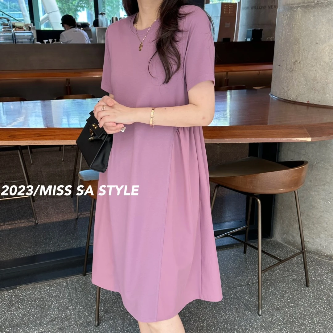 【MISS SA定制】时尚百搭夏季休闲简约圆领设计款连衣裙23039057