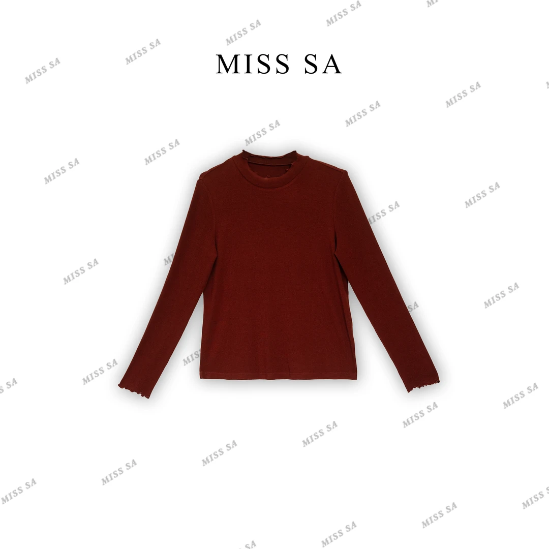 MISS SA秋冬新款气质极简百搭领口花边设计长袖打底上衣24099553