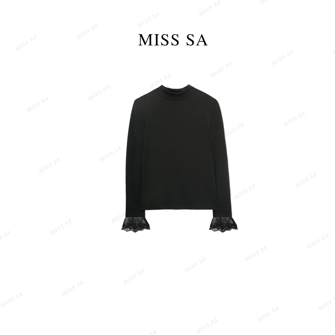 MISS SA 蕾丝袖长袖T恤女秋冬新款气质时尚百搭打底上衣 24119805