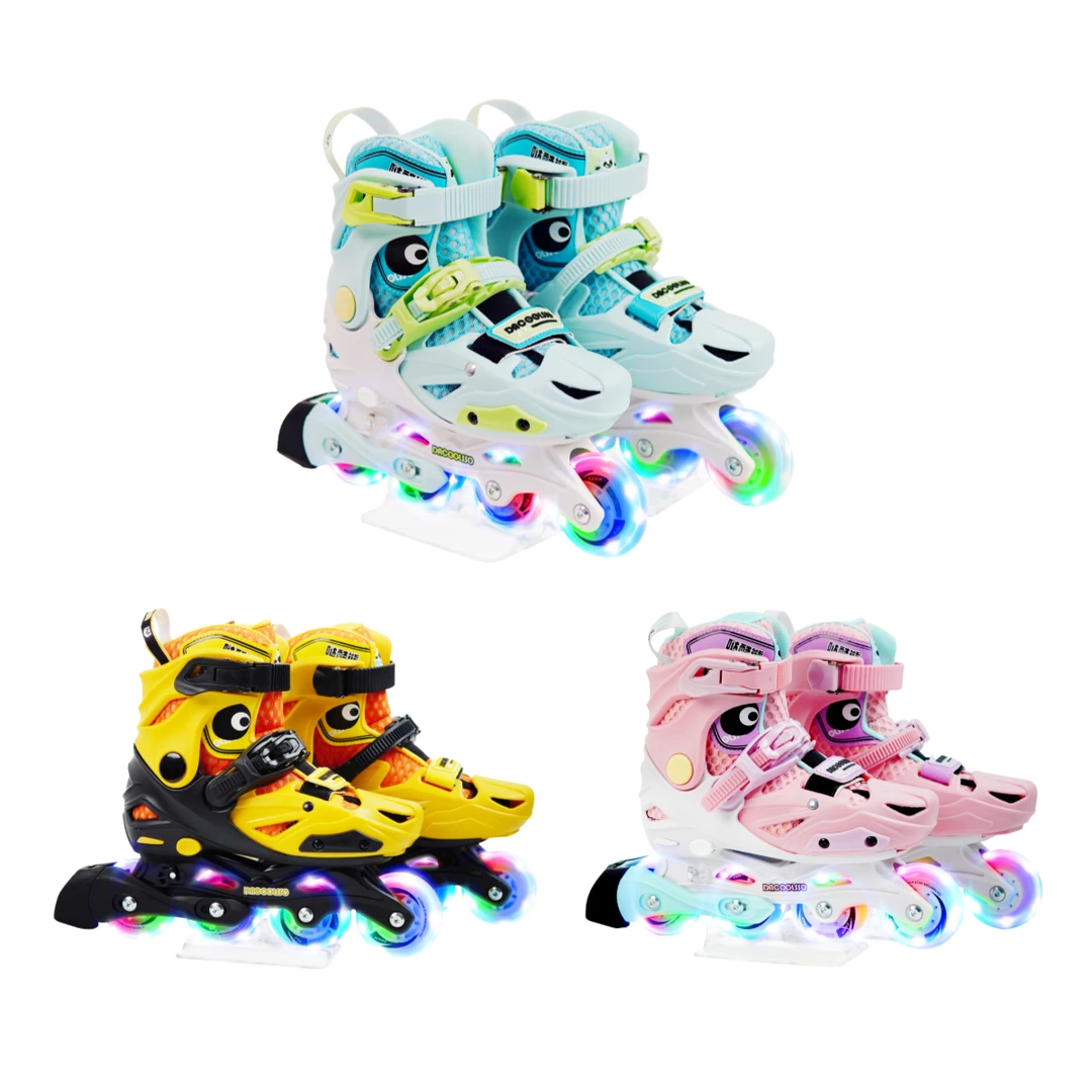 1号【初级/自学推荐】休闲花样功能男女儿童一体支架轮滑鞋蓝粉黄