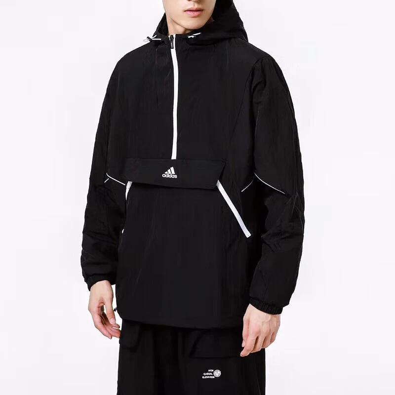 阿迪达斯adidas男装运动服休闲防风半拉链外套梭织卫衣套头衫
