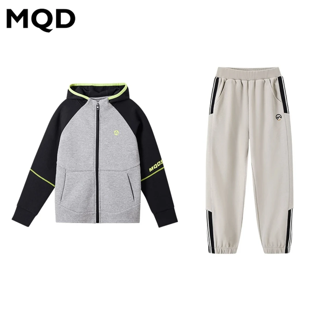 【防风套装】MQD童装秋季新款运动套装针织连帽撞色拼接套装TY0801D