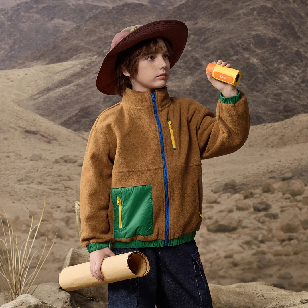 MQD儿童潮童开学穿搭秋新品户外休闲撞色立领摇粒绒外套9643W0859