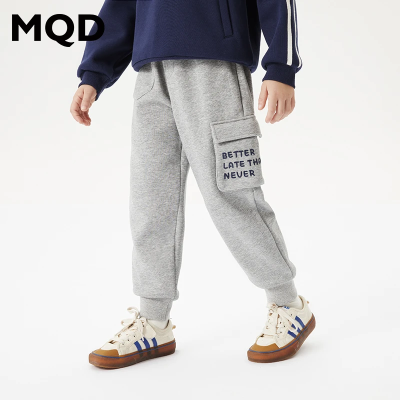 MQD童装儿童冬季新款加绒加厚针织长裤宝宝舒适保暖裤子9634W16C2