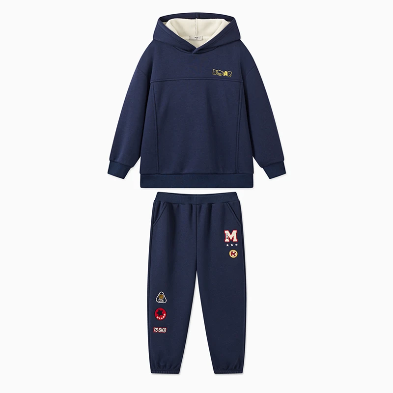 MQD童装冬季新品潮酷休闲学院风字母连帽加绒卫衣TCW0692
