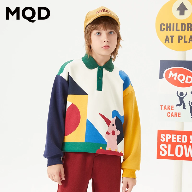 MQD童装polo领卫衣冬季新款保暖儿童休闲加绒加厚卫衣9634W0622