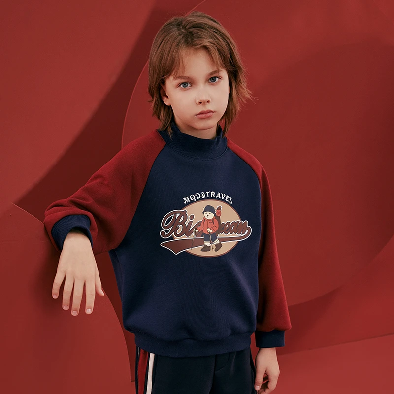 MQD童装半高领卫衣冬季新款保暖儿童休闲加绒加厚卫衣9634W06C1