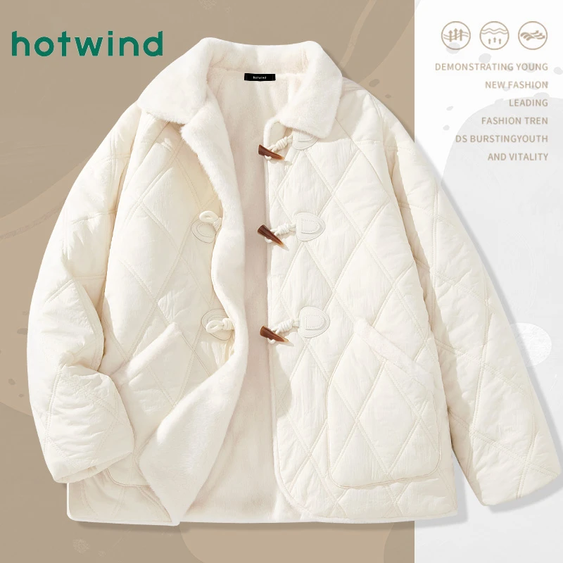 Hotwind/热风冬季国风棉服女2025新款加绒加厚夹棉外套小个子棉袄