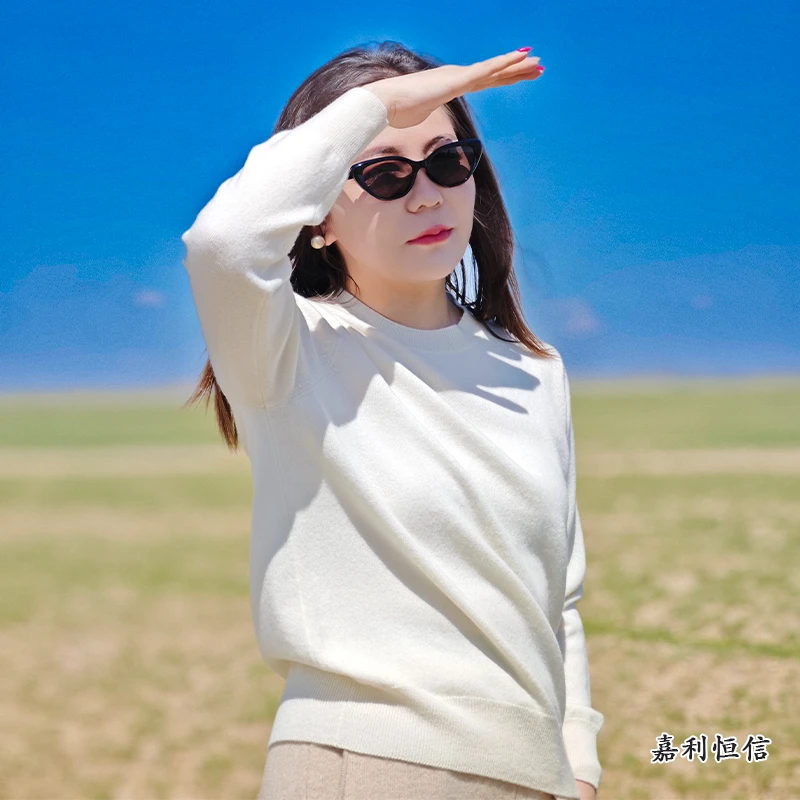【匠心工艺】经典休闲纯色基础款女式纯山羊绒圆领套衫