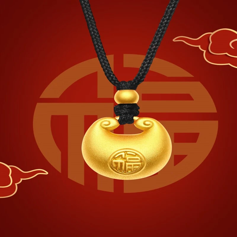 老凤样999足金小胖福吊坠黄金项链女转运珠小金坨宝宝平安锁