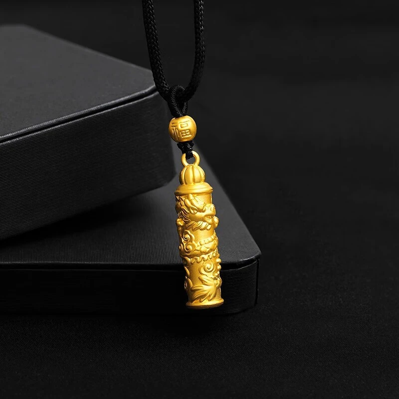 黄金足金999盘龙柱吊坠转运珠编织项链七夕情侣送女友生日礼物