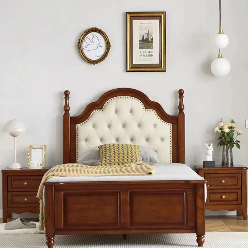 经典美式欧式家用实木简约轻奢单人公主床储物床复古软包新款童床