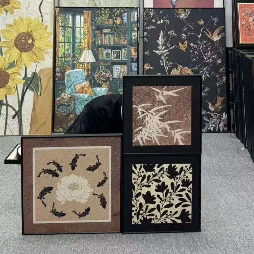 九鱼图中古风餐厅装饰画小众艺术三联挂画复古客厅沙发背景墙340