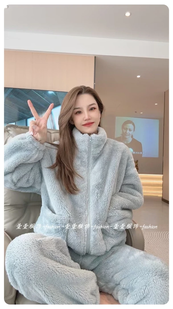 【萱萱服饰】SY66秋冬新款双面北极绒加厚绒保暖睡衣秋冬季家居服女