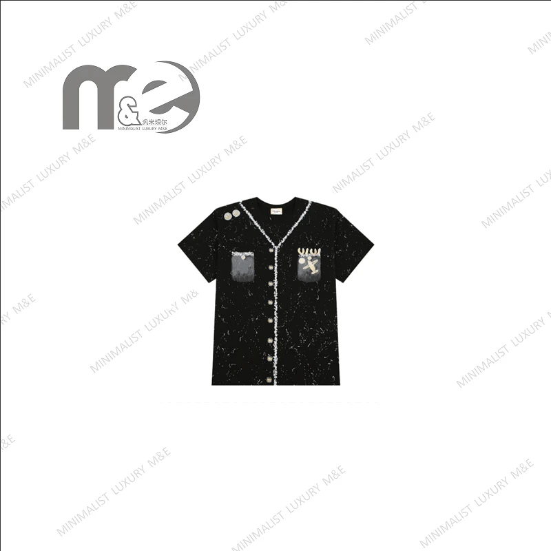 M&E 2024新款薄款修身满天星黑色T恤设计师款L33997（4）