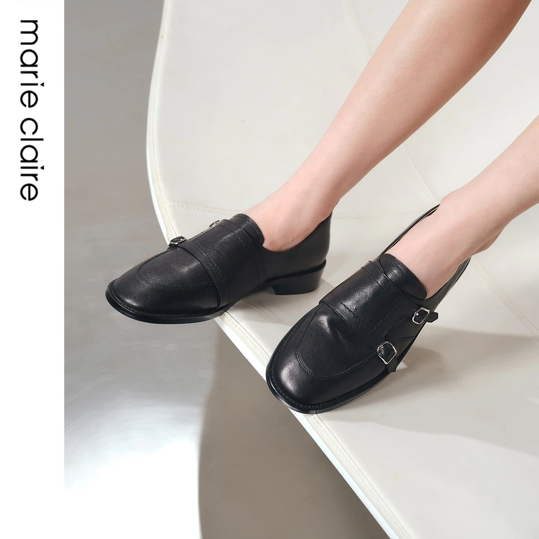 【赛赛专属】MC女鞋孟克鞋2024年美拉德双色缩纹羊皮乐福女鞋