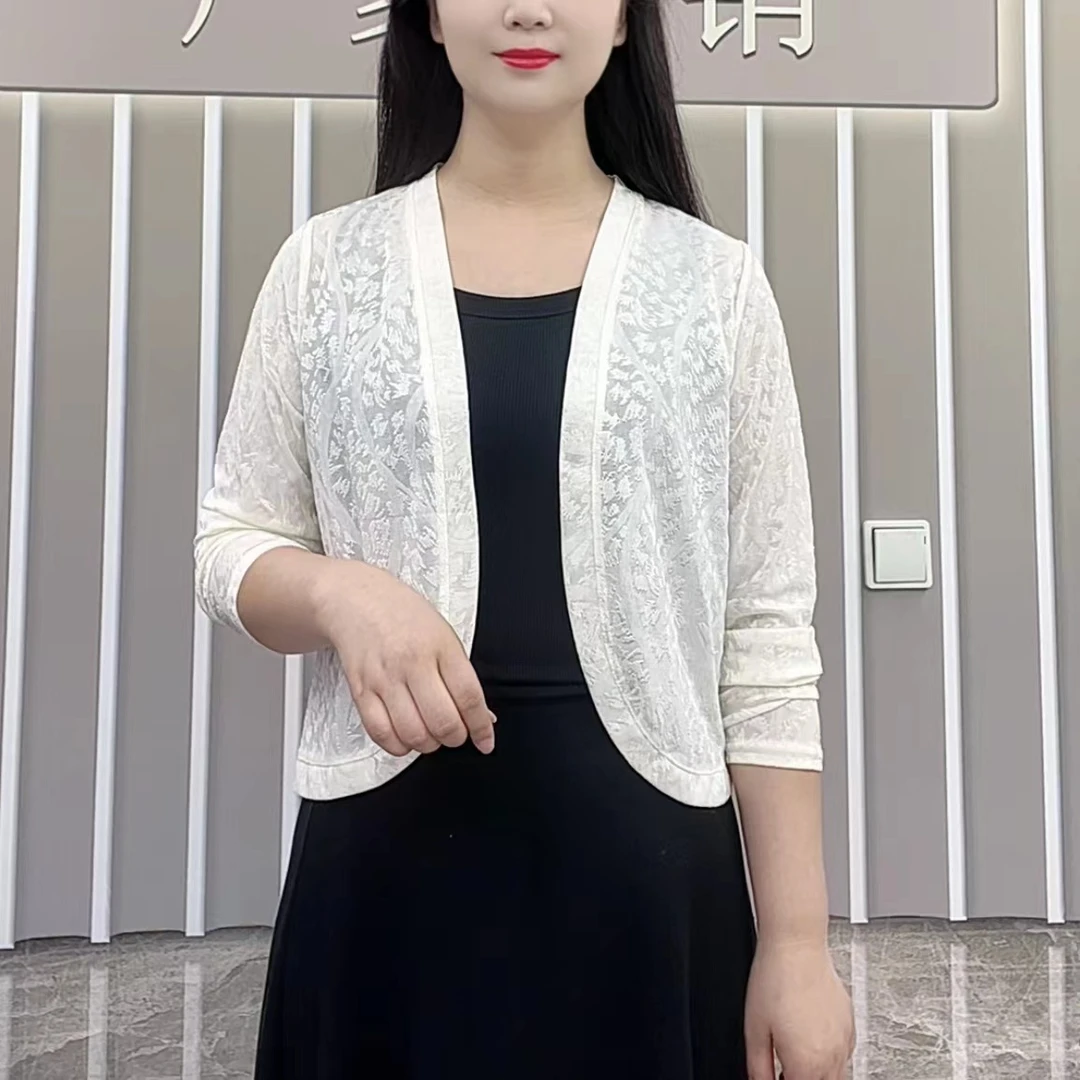夏季女士显瘦时尚气质针织百搭薄款纯色短款开衫透气